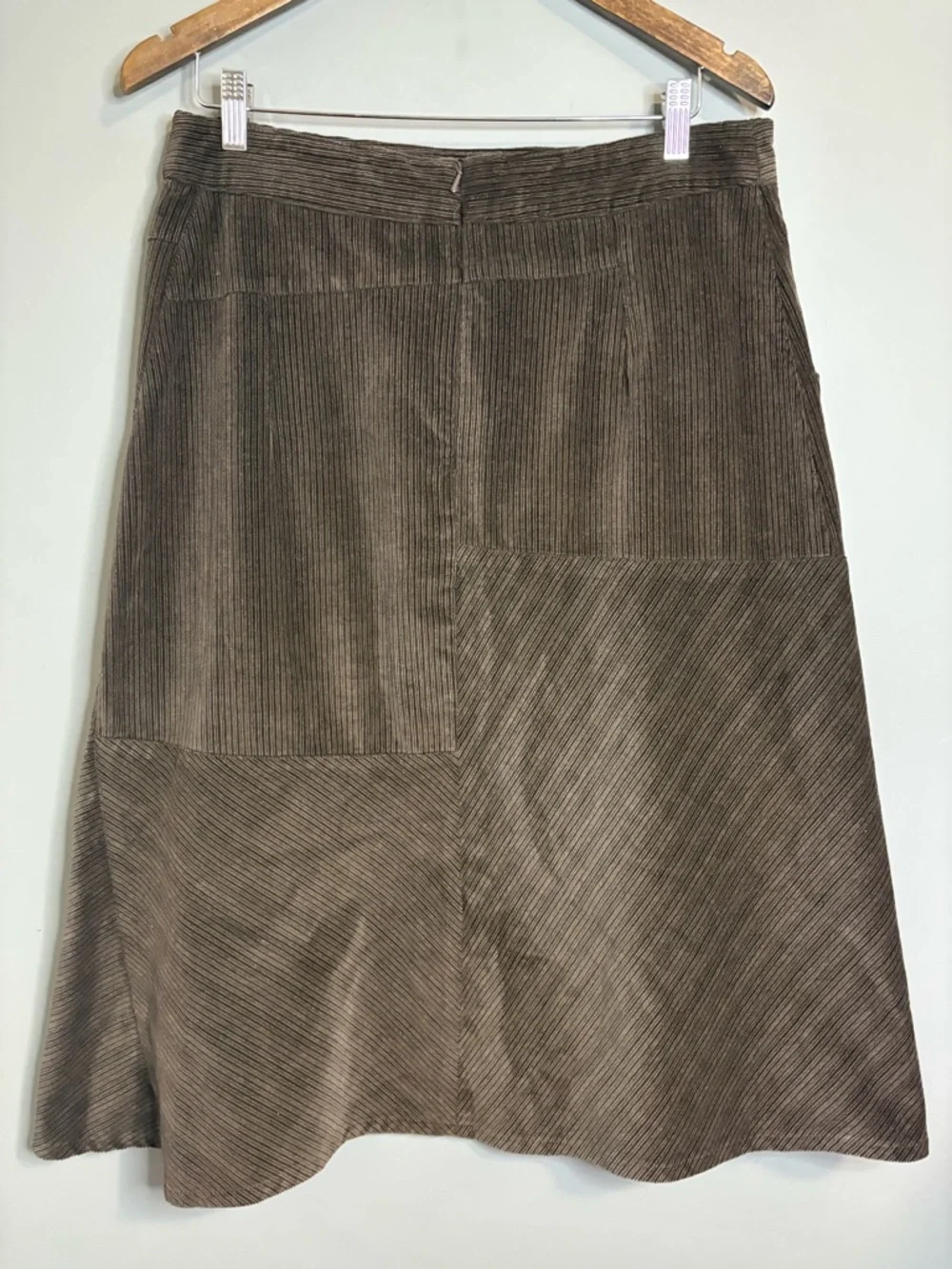 Simon Chang Corduroy Skirt Brown Patchwork A-Line Size 12 Boho 70s - Picture 5 of 8